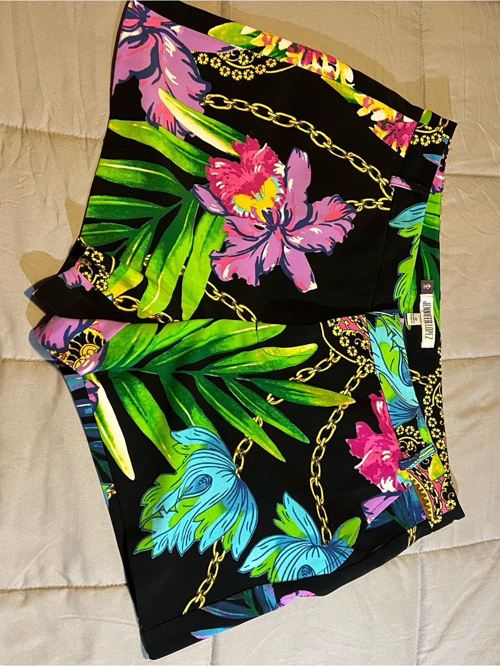 Jennifer Lopez Black Tropical Floral Waist Shorts